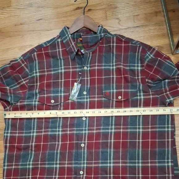 NWT Timberland Red and Gray Plaid Button-Up Shirt - Picture 7 of 8